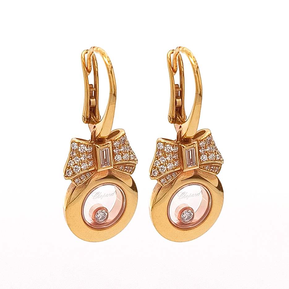 Aretes Happy Diamonds Oro Rosa Diamantes Círculo y Lazo