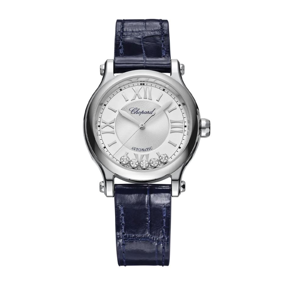 Reloj Happy Sport Automático 33mm Diamantes y Zafiro Cuero