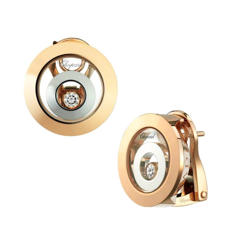 Aretes Happy Spirit Oro Bicolor 2 Diamantes Móviles Círculos