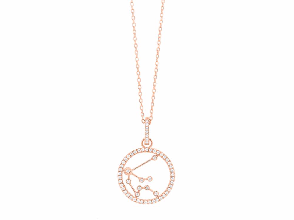 Gargantilla de oro rosa con dije signo Acuario (círculo), 58 diamantes (0,20 ct)