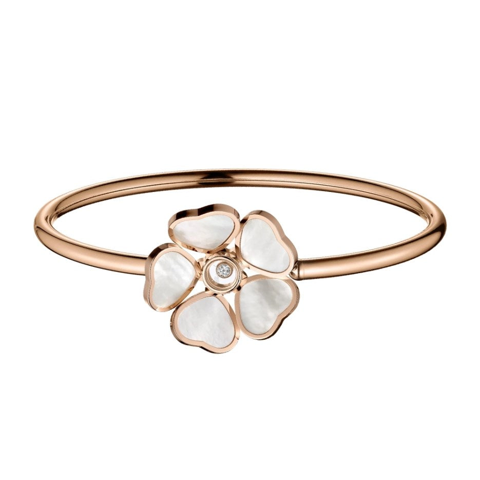 Pulsera Aro Happy Hearts Oro Rosa Madreperla y Diamante Talla M