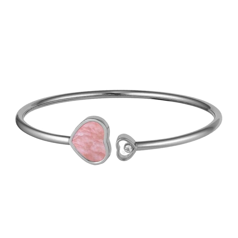 Pulsera Aro Happy Hearts Oro Blanco Madreperla Rosa y Diamante