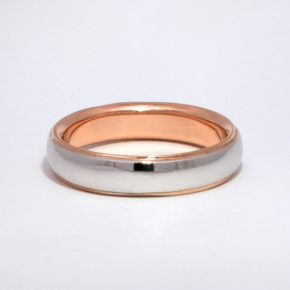 Argolla de Matrimonio en Oro rosa y oro blanco Media Caña Lisa