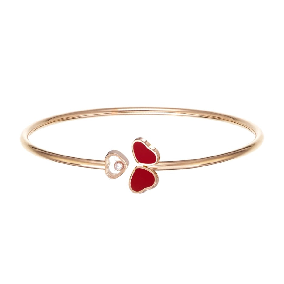 Pulsera Aro Happy Hearts Oro Rosa Piedra Roja y Diamante Móvil Talla M