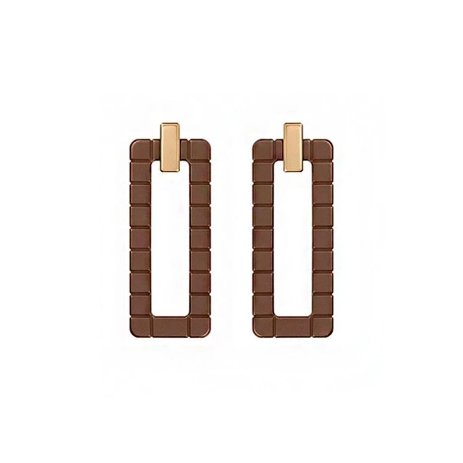 Aretes Ice Cube Oro Rosa y Cerámica Bronce