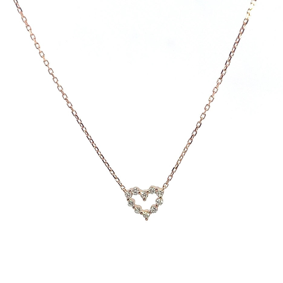 Gargantilla de oro rosa con dije corazon, 10 diamantes (0,10 ct)