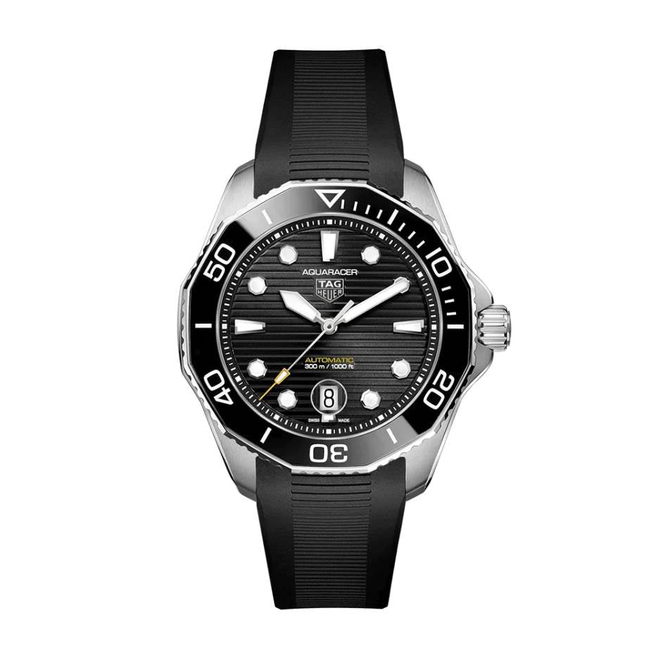 Reloj Aquaracer Automático Calibre 5 43mm Acero Pulso de Latex Esfera Negra