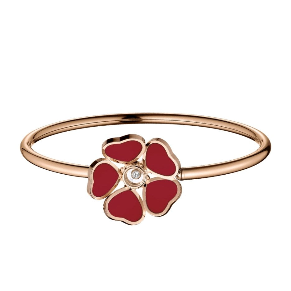 Pulsera Aro Happy Hearts Oro Rosa Piedra Roja y Diamante Talla M