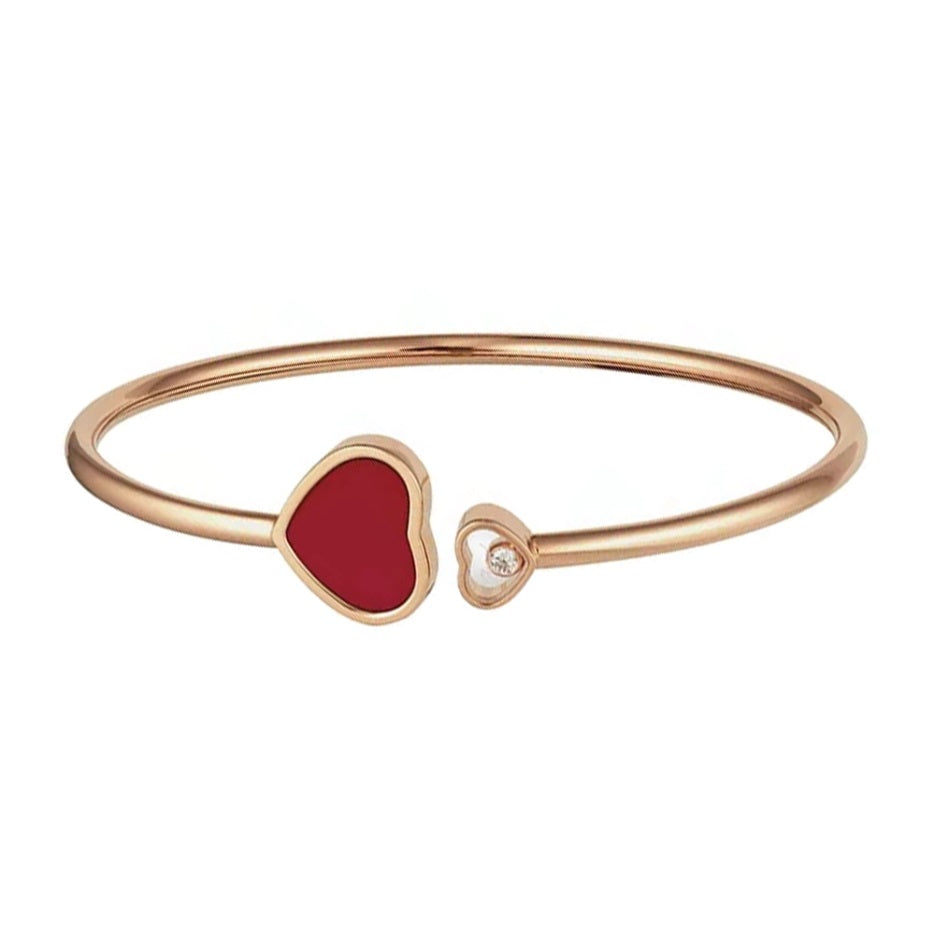 Pulsera Aro Happy Hearts Oro Rosa Piedra Roja y Diamante
