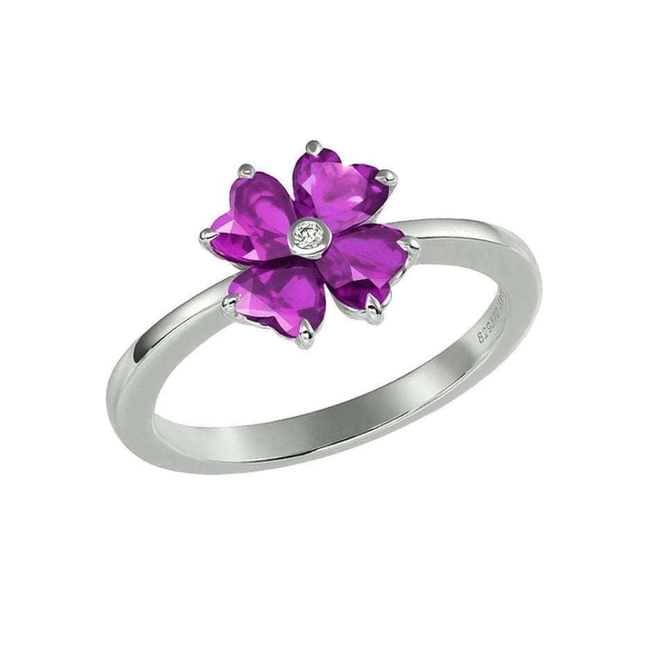 Anillo For You Oro Blanco con Zafiros Rosas y Diamante en Flor