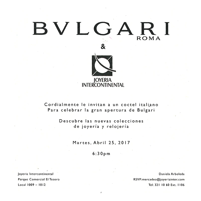 Distribuidor oficial BVLGARI Colombia